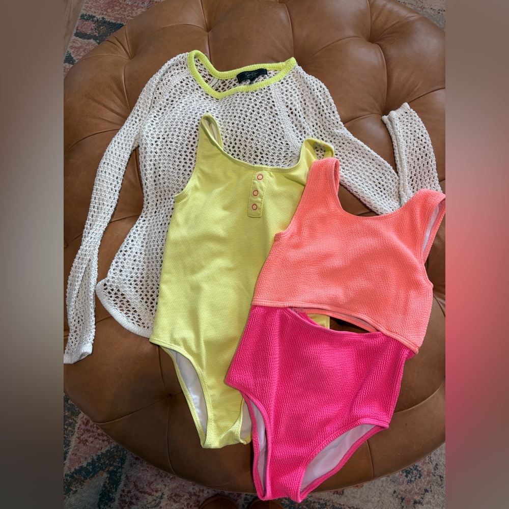 Bundle of two one piece swimsuits plus a coverup